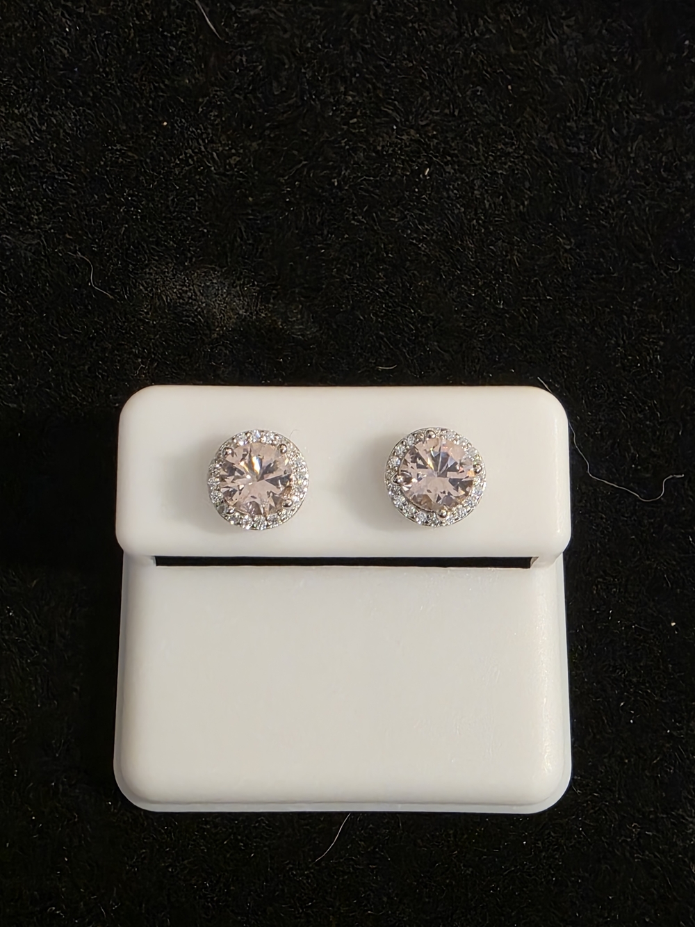 ✨️✨️ 925 Sterling Silver Sparkling Pink Crystal Halo Stud Earrings